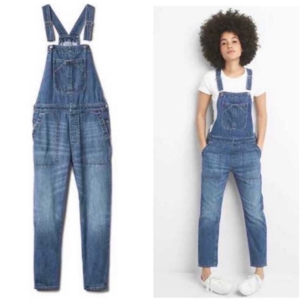Gap Overalls Classic Relaxed Fit Straight Leg Medium Wash Size XL‎ Slouchy